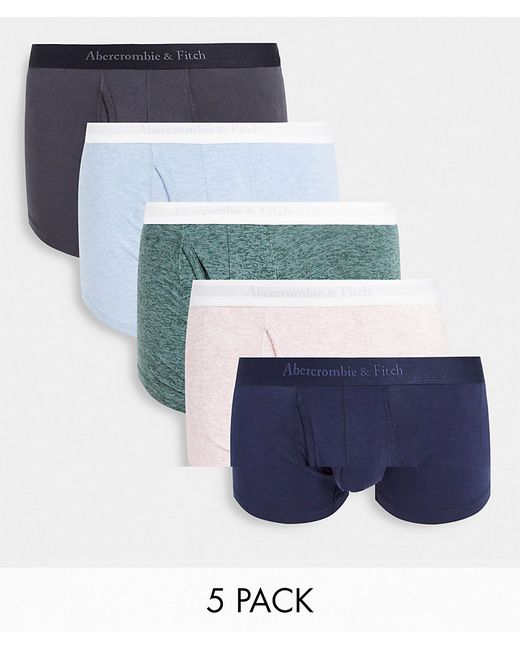 Abercrombie & Fitch 5 pack logo waistband trunks in pink/blue/green heather and gray/navy plain-