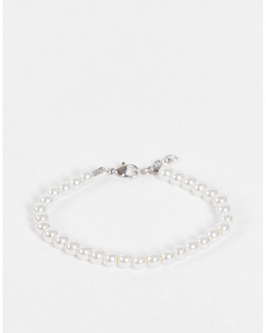 Asos Design 6mm faux pearl beaded bracelet in white-