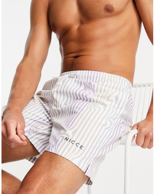 Nicce strata print swim shorts in lilac-