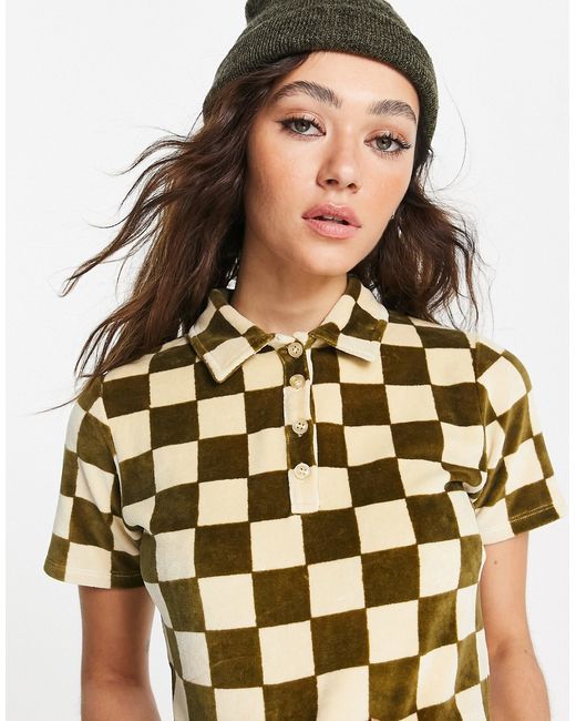 TopShop checkerboard towelling polo tee in