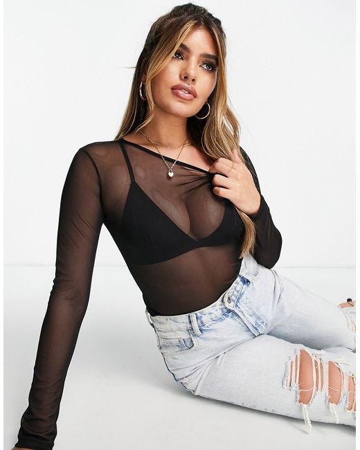 Asos Design recycled blend cropped long sleeve mesh top in