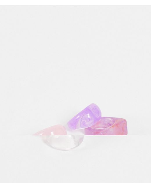 Madein. Madein 4 pack chunky plastic rings in lilac and pink-