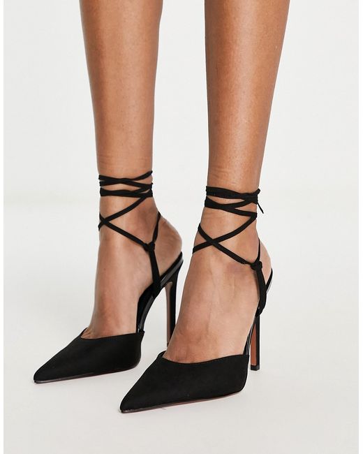 Asos Design Prize tie leg high heeled shoes in