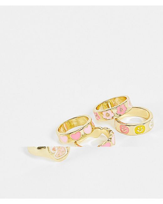 Madein. Madein 5 pack gold rings in mushroom and hearts-
