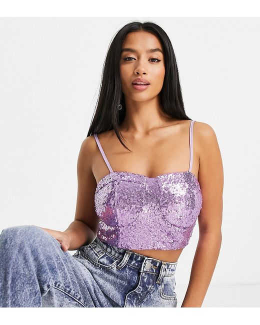 Collective The Label Petite exclusive sequin bustier top in lilac part of a set-