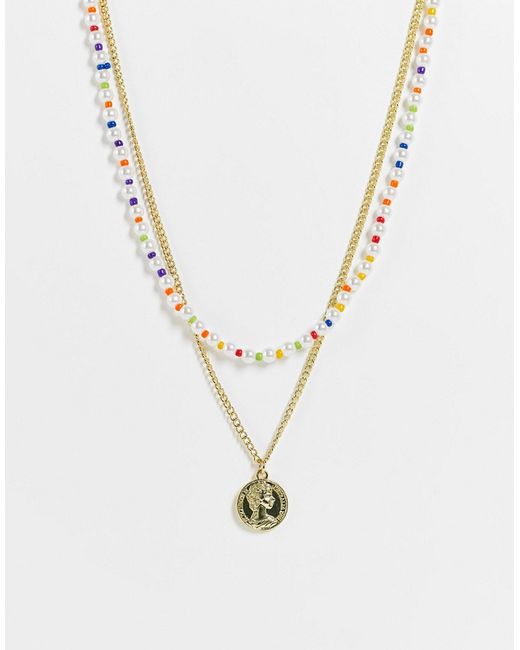 Madein. Madein. double layer necklace in beaded and coin pendant-