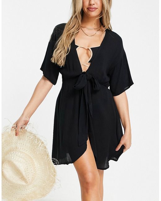 Asos Design crinkle tie front beach cover up in