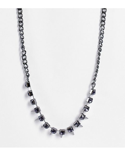 Faded Future spike and gem neckchain in gunmetal-