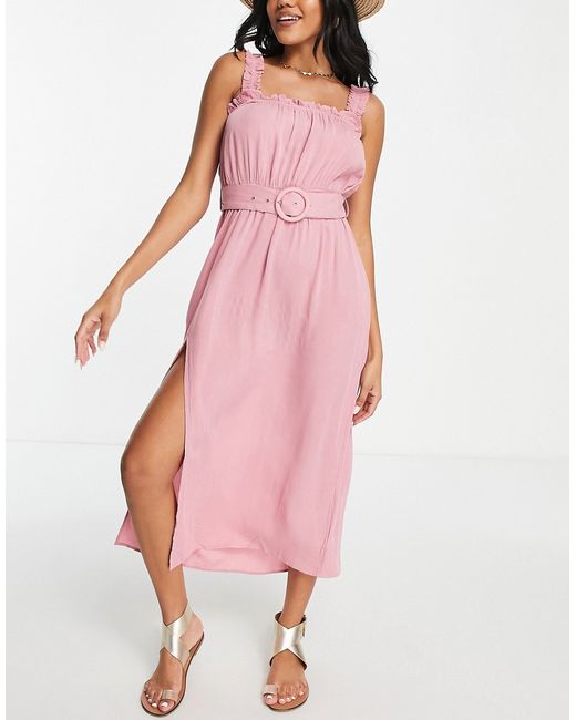 River Island strappy belted midi beach dress in
