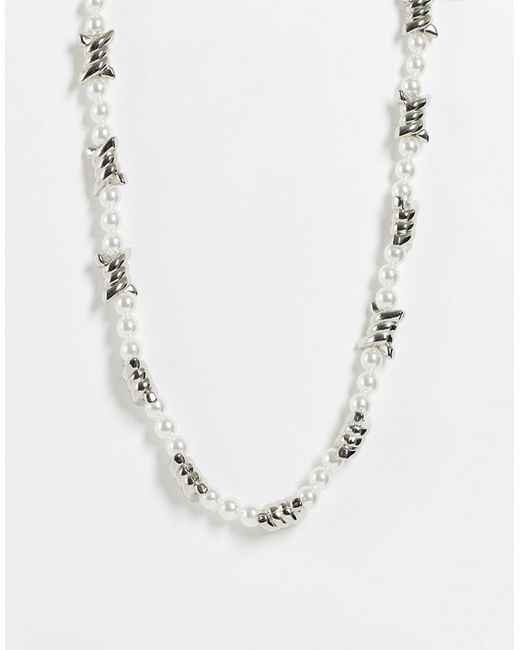Madein. Madein. faux pearl and silver beaded necklace-