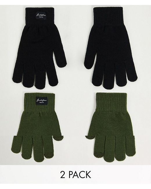 Jack & Jones 2 pack gloves in black forest green-