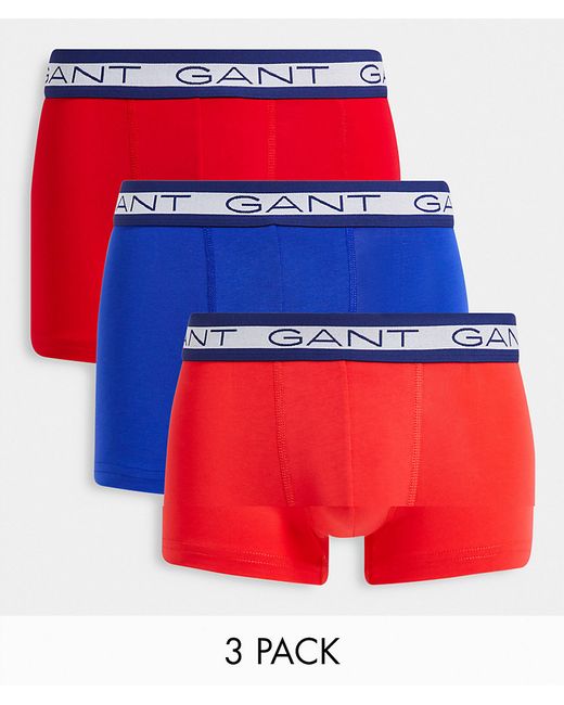 Gant 3 pack trunks in red/blue/orange with contrasting logo-