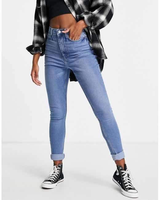 Pieces Flex super high waisted skinny jeans in light wash