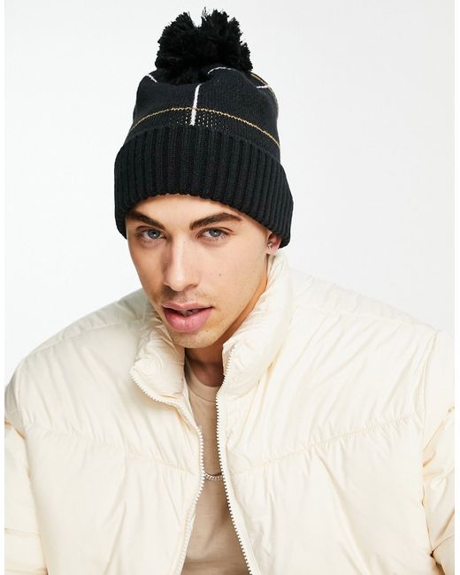 Boardmans knitted multi check pom beanie in