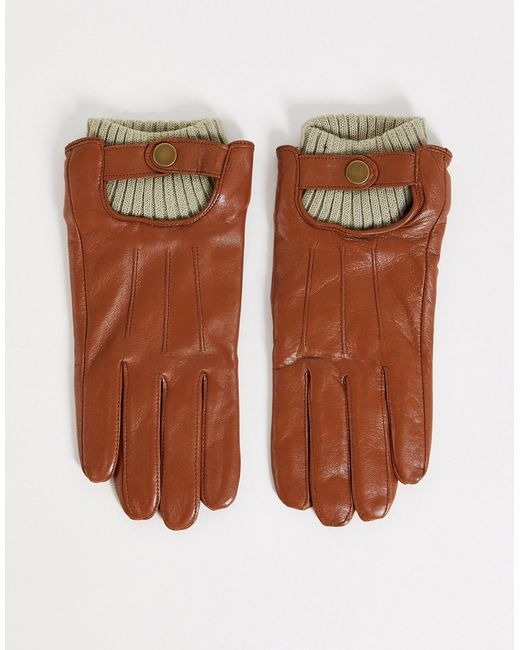 Boardmans leather gloves with ribbed cuff in