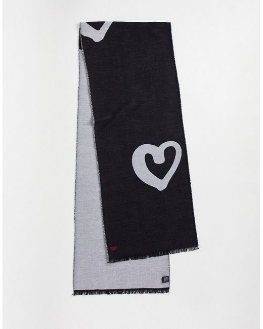 Devils Advocate reversible heart print scarf in and white