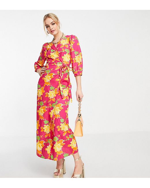 Vila exclusive wrap midi dress in bold floral