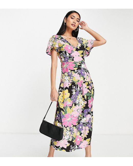Vila exclusive midi dress in bright floral print-