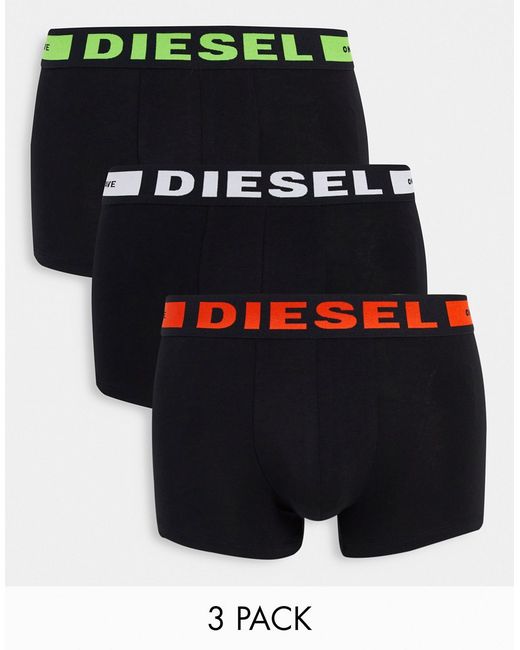 Diesel 3-pack neon logo waistband trunks in