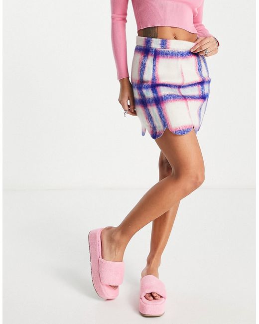 Asos Design mini skirt in check print with scallop hem-