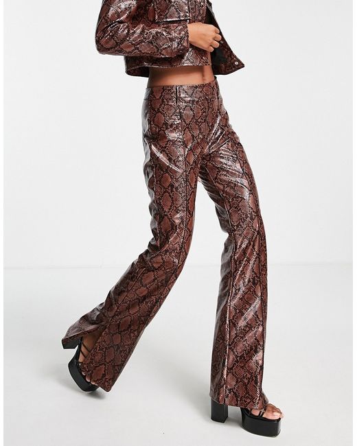 Bershka faux leather snake effect flare pants in part of a set