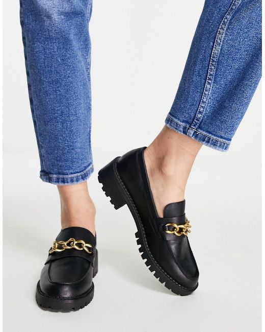 London Rebel chunky loafers with chain in