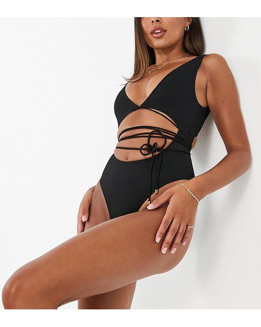 South Beach Exclusive cut out wrap around rib swimsuit in