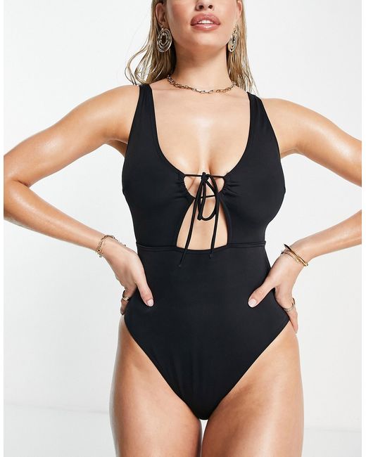 Asos Design recycled tie front cut out swimsuit in