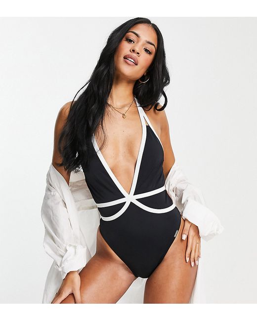 Free Society Tall plunge swimsuit in monochrome-