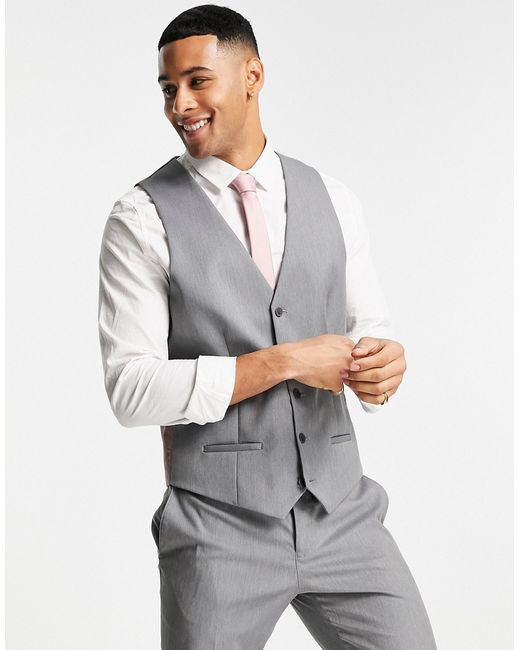 River Island skinny suit waistcoat in grey-