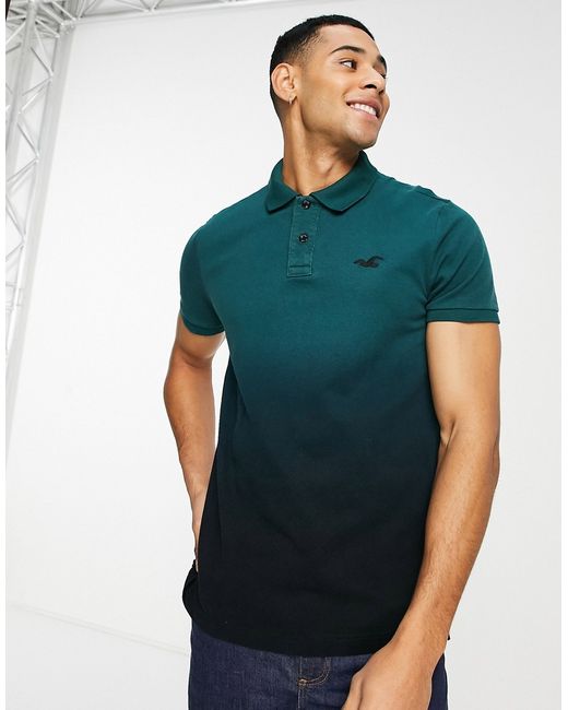 Hollister slim fit polo shirt in green ombre with logo-