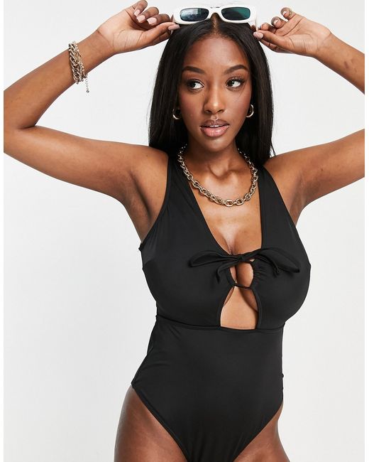 Asos Design Fuller Bust recycled tie front cut out swimsuit in