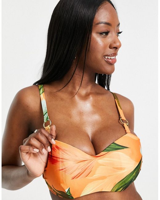 Figleaves Fuller Bust strapless bikini top in rust tropical print-