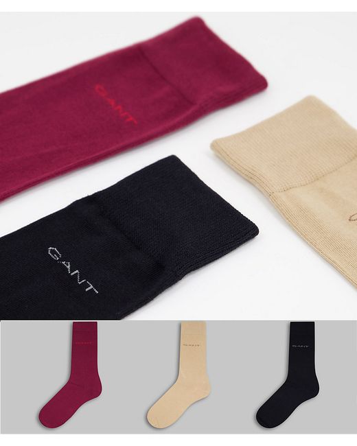 Gant 3 pack socks in pink/cream/black with logo-