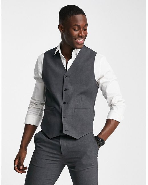 Asos Design skinny suit vest in charcoal-
