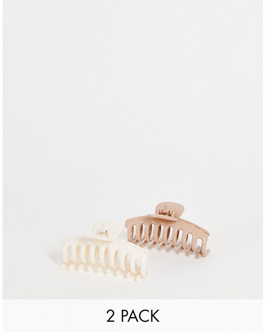 DesignB London pack of 2 hair claw clips in beige and white-