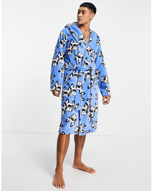 Asos Design fleece dressing gown with dog novelty print-