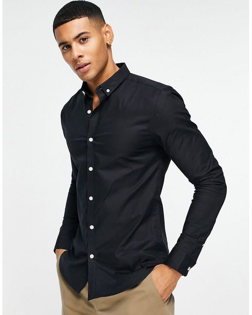 New Look long sleeve muscle fit oxford shirt in