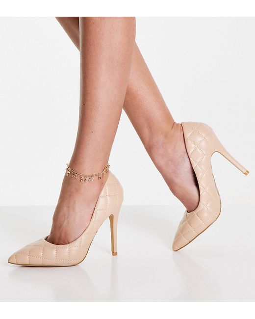 Glamorous Wide Fit quilted pumps in camel-