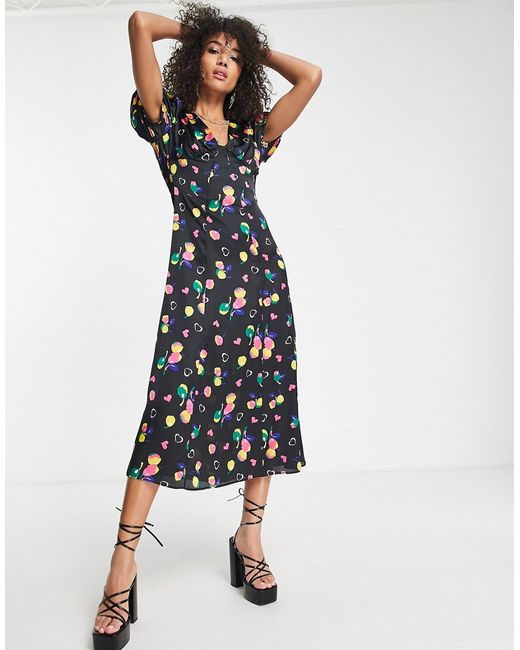 TopShop bright floral heart midi dress in
