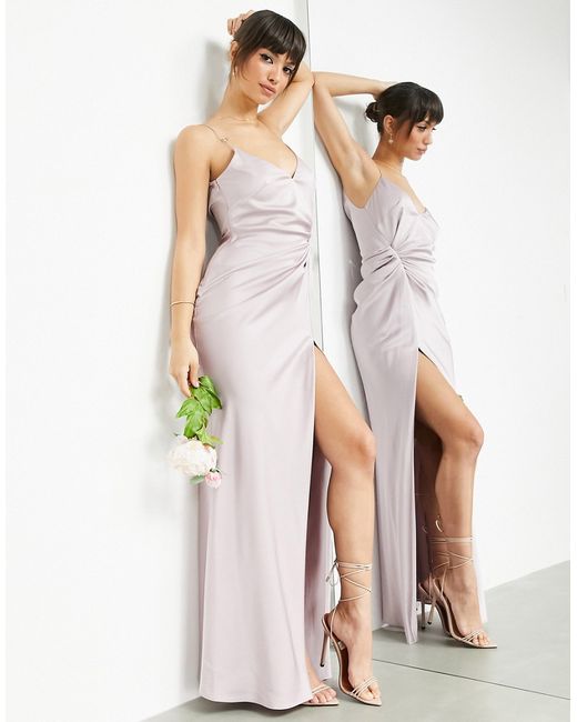 ASOS Edition satin cami maxi dress with drape detail in pale lavender-