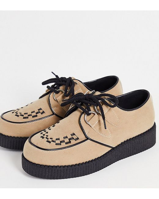 Truffle Collection wide fit lace up creeper shoes in micro suede-