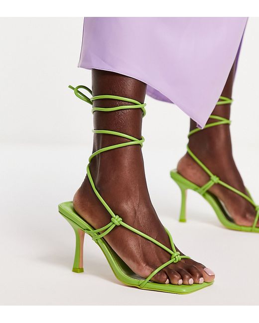 Public Desire Wide Fit Harriet heel sandals with ankle tie in lime