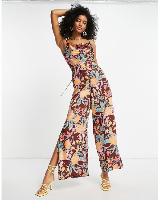 River Island floral cowl jumpsuit in