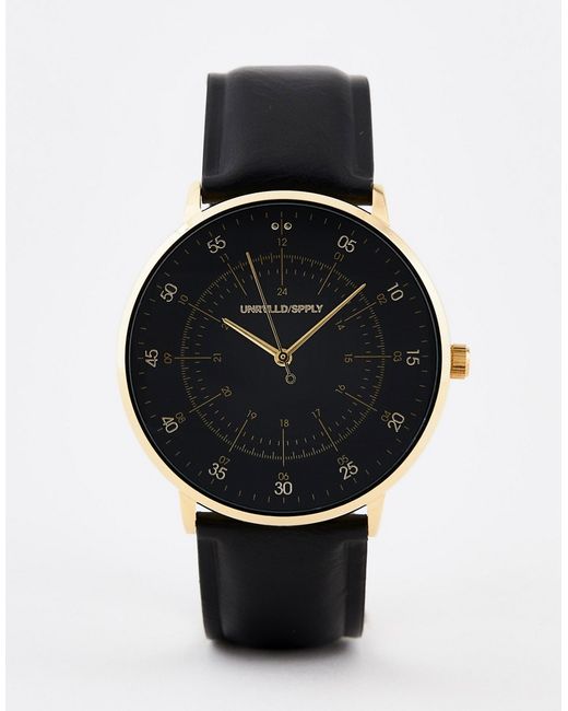 Asos Design watch in faux leather with gold highlights