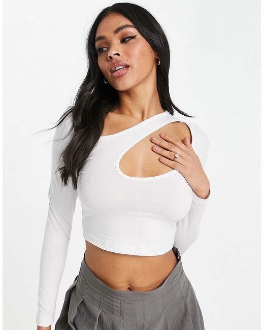 Asos Design asymmetric crop top with long sleeve and keyhole in