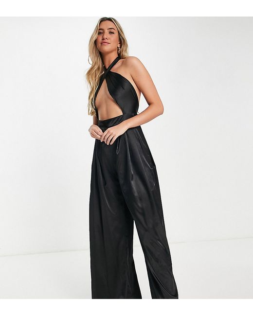 AsYou satin halter cut out jumpsuit in
