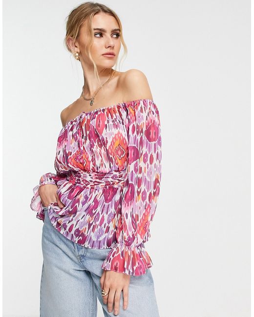 River Island shirred waist off the shoulder top in