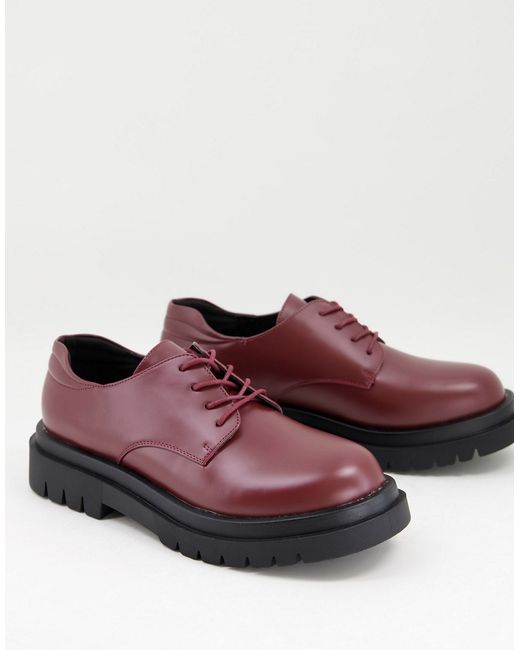 Truffle Collection chunky lace up shoes in burgundy faux leather-