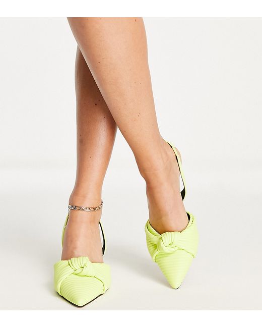 Asos Design Wide Fit Soraya knotted slingback mid heeled shoes in lime-